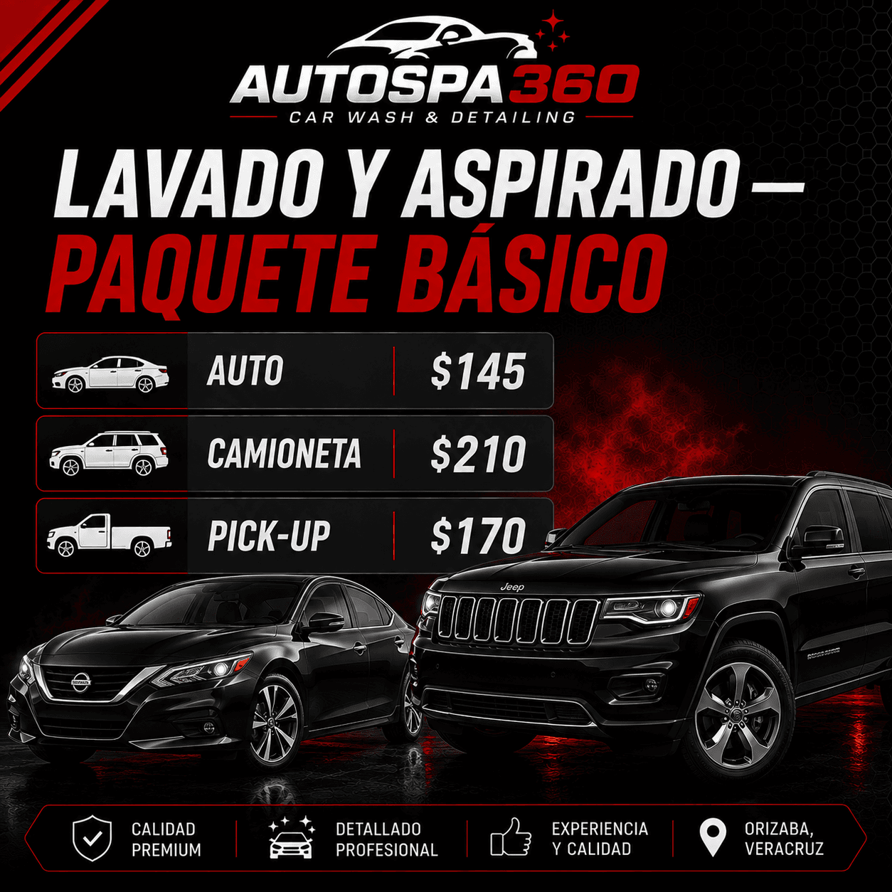 Precios de Lavado y Aspirado — Paquete Básico — AutoSpa 360