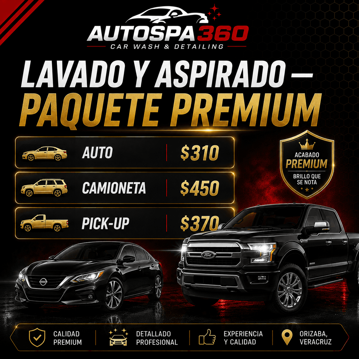 Precios de Lavado y Aspirado — Paquete Premium — AutoSpa 360